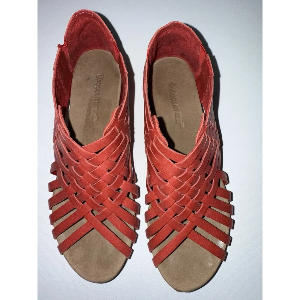 Chocolat Blu Viva G Women Red‎ Leather Weave Huarache Sandals Comfort Italy Sz 6